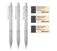 Lot de 3 crayons mécaniques MUJI en polycarbonate avec poignée en caoutchouc, 3 gommes MUJI Noir - Petit format