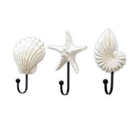 Lot de 3 crochets décoratifs muraux en forme de coquillage côtier avec détails en résine et crochets en métal pour décoration de maison, décoration côtière, entrée, salle de bain, chambre à coucher