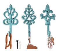 Comfify Lot de 3 crochets muraux décoratifs en fonte antique chic rustique style shabby shabby français - Grands crochets de suspension décoratifs - Vis et chevilles de fixation incluses - Bleu