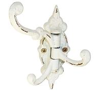 Lot de 3 crochets muraux rotatifs en fonte - Blanc cassé - Double crochet mural - Style shabby chic nostalgie vintage - Blanc crème - Blanc vieilli