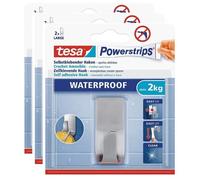 Lot de 3 Crochets Powerstrips Métal + 2 Languettes Waterproof 2 Kg Argent