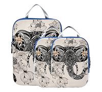 Lot de 3 cubes de rangement vintage luxueux en tissu Oxford imperméable à carreaux Motif tête d'éléphant indien avec fleurs