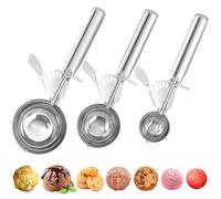 Lot de 3 Cuillere a glace Acier inoxydable 18/8 Cuillères à biscuits avec gâchette, Cuillère à cupcake de différentes tailles pour Boule à Glace, Pâtisserie, Boule à Melon