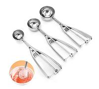 Lot de 3 cuillères à glace en acier inoxydable avec déclencheur pour crème glacée, biscuits, gâteaux, pâte