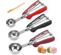 Lot de 3 Cuillères à Glace Inox 18/8, Portionneur à Pâte à Cookies et Biscuits avec Gâchette, Poignée Antidérapante, 3 Tailles pour Muffins, Cupcakes & Boulettes de Viande, Compatible Lave-vaisselle
