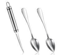 Lot de 3 cuillères à pamplemousse en acier inoxydable - 2 cuillères à pamplemousse - 1 couteau à pamplemousse avec poignée - Cuillère à kiwi - Avec lame dentelée - Cuillère à fruits pour citron, melon