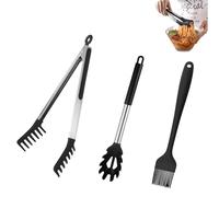 Lot de 3 cuillères à spaghetti et pince à pâtes avec pinceau à huile en silicone, pince à spaghetti, louche à pâtes et cuillère ramen en silicone antiadhésif, pince de cuisine et cuillère de service