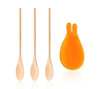 Lot de 3 cuillères de cuisine en bois, 1 coussinet de cuillère à soupe, cuillères en bois à long manche, ustensiles de cuisine, ustensiles de cuisine, cuillères en bois à long manche, ustensiles de