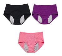 Lot de 3 Culotte Menstruelle Ado Flux Abondant Coton Hipster Bikini Ventre Plat sans Couture Slip Invisible Culotte Gainante Femmes Sexy Culotte Menstruelle Taille Haute Doux sous-Vêtements