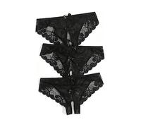 Lot De 3 Culotte Ouverte Sexy à L'entre Jambe Femme Taille Moyenne, String Dentelle Femme Creux à Nœud Respirante Comfortable Slim Couleur Unie Chic Et Élégants Doux pour Saint Valentin Slips