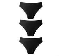 Lot de 3 culottes en soie glacée sans couture pour femme - Taille basse - Extensible et confortable - Pour la plage, le cyclisme, les vacances - S à XL - Noir