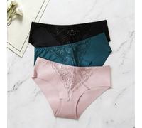Lot de 3 culottes triangle sans couture en dentelle à taille mi-haute pour femme, confortables, douces pour la peau, sans marquage, moulantes et anti-roulement, polyvalentes pour le quotidien. Lingeri
