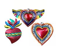Lot de 3 cœurs couleur A, artisanat mexicain, à suspendre, 13 x 6 cm