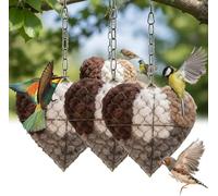 Lot de 3 cœurs en fibre d'alpaga faits à la main, matériau naturel tissé à la main, nid en forme de cœur à suspendre pour le jardin et la faune