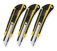 Lot de 3 Cutters 18mm Waytex Manche Grip antiglisse avec Lame sécable interchangeable Jaune G