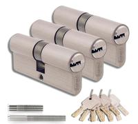 Lot de 3 Cylindres de Serrure en Laiton 40/50 mm, Double Entrée, Vis et Clés incluses, Montage facile pour Porte et Garage, Clé unique, Longueur 90 mm