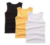Lot de 3 Debardeur Garçon Tank Top Coton Maillot de Corps Enfant Vêtements Décontracté Hauts D'Été Tops Uni Tee Tops T-Shirts à sans Manches Athlétique Débardeurs Mon Compte Or Rose, 7 Ans
