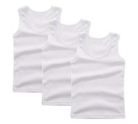 Lot de 3 Debardeur Garçon Tank Top Coton Maillot de Corps Enfant Vêtements Décontracté Hauts D'Été Tops Uni Tee Tops T-Shirts à sans Manches Athlétique Débardeurs Votre Compte Blanc, 90