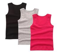 Lot de 3 Debardeur Garçon Tank Top Coton Maillot de Corps Enfant Vêtements Décontracté Hauts D'Été Tops Uni Tee Tops T-Shirts à sans Manches Athlétique Débardeurs Mes Commandes Passées Café, 140