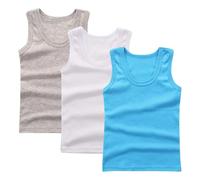 Lot de 3 Debardeur Garçon Tank Top Coton Maillot de Corps Enfant Vêtements Décontracté Hauts D'Été Tops Uni Tee Tops T-Shirts à sans Manches Athlétique Débardeurs Commandes en Cours Bleu Clair, 9 Ans