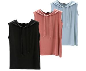 Lot de 3 débardeurs à capuche pour femme avec poche - Décontractés - Sans manches - Couleur unie - Cordon de serrage - Chemisier d'été ample pour femme - Gilet hip-hop Y2k, Lot de 13, M