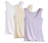 Lot de 3 débardeurs basiques pour femme - Sans manches - Sans coutures - En soie rafraîchissante - Léger - Col rond - Couleur unie - Grandes tailles - Haut à bretelles - T-shirt d'été, Gris 4., L