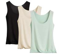 Lot de 3 débardeurs basiques pour femme - Sans manches - Sans coutures - En soie rafraîchissante - Léger - Col rond - Couleur unie - Grandes tailles - Haut à bretelles - T-shirt d'été, Vert 3., XL