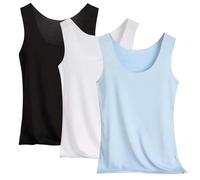 Lot de 3 débardeurs basiques pour femme - Sans manches - Sans coutures - En soie rafraîchissante - Léger - Col rond - Couleur unie - Grandes tailles - Haut à bretelles - T-shirt d'été, Bleu2, L