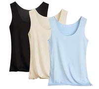 Lot de 3 débardeurs basiques pour femme - Sans manches - Sans coutures - En soie rafraîchissante - Léger - Col rond - Couleur unie - Grandes tailles - Haut à bretelles - T-shirt d'été, Bleu3., L