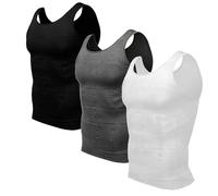 Lot de 3 débardeurs de compression amincissants pour homme - Contrôle du ventre - Sans couture - Respirant - Pour le sport quotidien