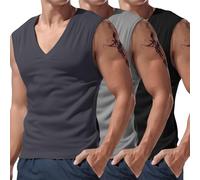 Lot de 3 débardeurs de compression sans manches pour homme - Débardeur gainant pour l'abdomen - Pour entraînement et course à pied, Gris, gris2, noir, S