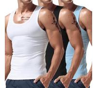 Lot de 3 débardeurs de sport pour homme en coton - Coupe ajustée - Uni - Athlétique - Pour entraînement musculaire - Respirant - Sans manches - Pour l'été - Sous-vêtements de base - Doux - Assortis,