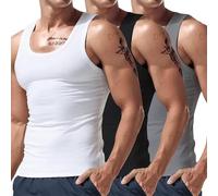 Lot de 3 débardeurs de sport pour homme en coton - Coupe ajustée - Uni - Athlétique - Pour entraînement musculaire - Respirant - Sans manches - Pour l'été - Sous-vêtements de base - Doux - Assortis,