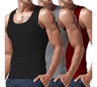 Lot de 3 débardeurs de sport pour homme en coton - Coupe ajustée - Uni - Athlétique - Pour entraînement musculaire - Respirant - Sans manches - Pour l'été - Sous-vêtements de base - Doux - Assortis,