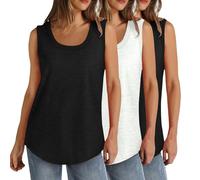 Lot de 3 débardeurs d'été sans manches pour femme - Grande taille - Col rond - Coupe ample - Couleur unie - Décontracté - Léger - Athlétique - Sport - Tunique - Ourlet incurvé (S à 5XL), 005 Noir +