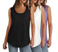 Lot de 3 débardeurs d'été sans manches pour femme - Grande taille - Col rond - Coupe ample - Couleur unie - Décontracté - Léger - Athlétique - Sport - Tunique - Ourlet incurvé (S à 5XL), 002 Noir +