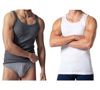 Lot de 3 débardeurs pour homme 100 % coton côtelé, coupe droite, sans manches, super absorbant, respirant, doux et confortable, étiquettes anti-démangeaisons, contrôle du rétrécissement, gris foncé,