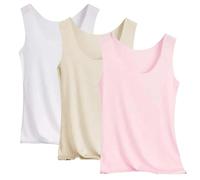 Lot de 3 débardeurs thermiques en coton pour femme avec doublure en polaire, caraco sans manches, couche de base essentielle, gilet chaud sans couture avec encolure dégagée, L