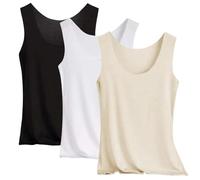 Lot de 3 débardeurs thermiques en coton pour femme avec doublure en polaire, caraco sans manches, couche de base essentielle, gilet chaud sans couture avec encolure dégagée, M