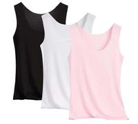 Lot de 3 débardeurs thermiques en coton pour femme avec doublure en polaire, caraco sans manches, couche de base essentielle, gilet chaud sans couture avec encolure dégagée, 1B-ROSE, XL