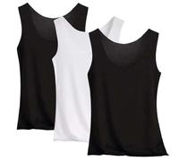 Lot de 3 débardeurs thermiques en coton pour femme avec doublure en polaire, caraco sans manches, couche de base essentielle, gilet chaud sans couture avec encolure dégagée, 1B - Noir, M