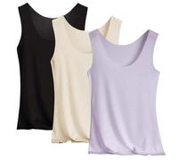 Lot de 3 débardeurs thermiques en coton pour femme avec doublure en polaire, caraco sans manches, couche de base essentielle, gilet chaud sans couture avec encolure dégagée, XL
