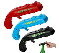 Lot de 3 Décapsuleur Pistolet, Ouvre-Bouteille Cap Gun Lanceur de Capsule pour Bière, Gadget Insolite et Cadeau Original Homme pour Bar, Soirée et Fête, Plastique ABS, Bleu Noir Rouge
