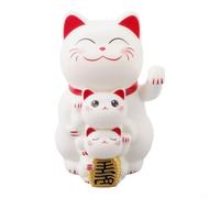 Lot de 3 décorations à énergie solaire en forme de chat porte-bonheur à agiter automatiquement, Feng Shui, Maneki Neko, décoration solaire pour comptoir de magasin, bureau ou maison, sans piles (blanc