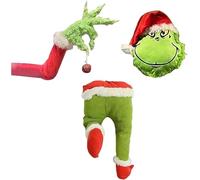 Lot de 3 décorations de corps de voleur de Noël, bras et tête de grinch en toile de jute pour cheminée, porte, fenêtre (main + tête + jambe)