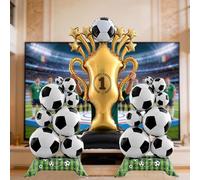 Lot de 3 décorations de fête de football - Trophée de champion géant de 140 cm et 2 grands ballons en aluminium pour la coupe du monde 2026 - Kit d'accessoires de fête pour anniversaire, événements