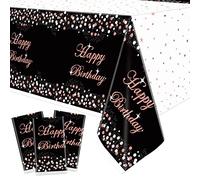 Lot de 3 décorations de fête en nappe noire et or rose - Nappe d'anniversaire jetable en plastique, couverture de table rectangle de, nappes 51 "x 86" pour les fournitures de fête d'anniversaire
