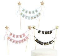 Lot de 3 décorations de gâteau d'anniversaire avec drapeau à tirer, décorations de fête d'anniversaire pour anniversaires, mariages, décorations de fête pour gâteaux et desserts