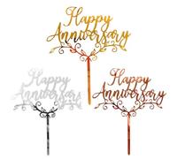 Lot de 3 décorations de gâteau en acrylique « Happy Anniversary » - Décorations élégantes pour fêtes d'anniversaire et mariages