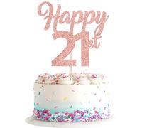 Lot de 3 décorations de gâteau « Happy 21st » - Or rose - Paillettes - Chiffre 21 ans - Décoration de gâteau d'anniversaire pour 21e anniversaire de mariage